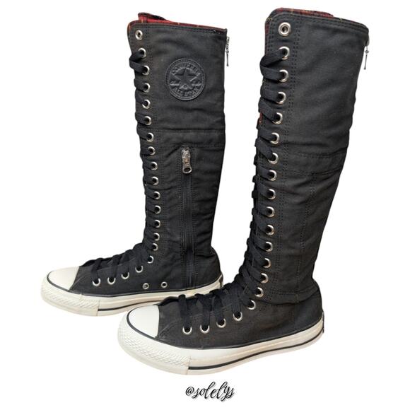 Converse RARE 2007 Japan All Star XXHI Knee High Black Red Plaid Foldover M5/W7 - Picture 4 of 16